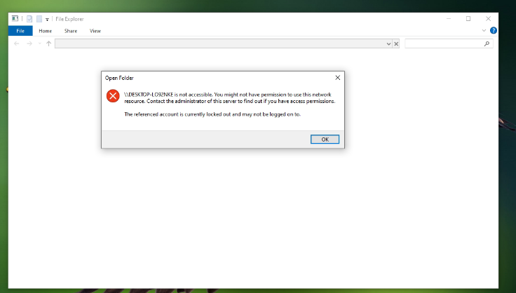 The referenced account is currently locked out and may not be logged on to
